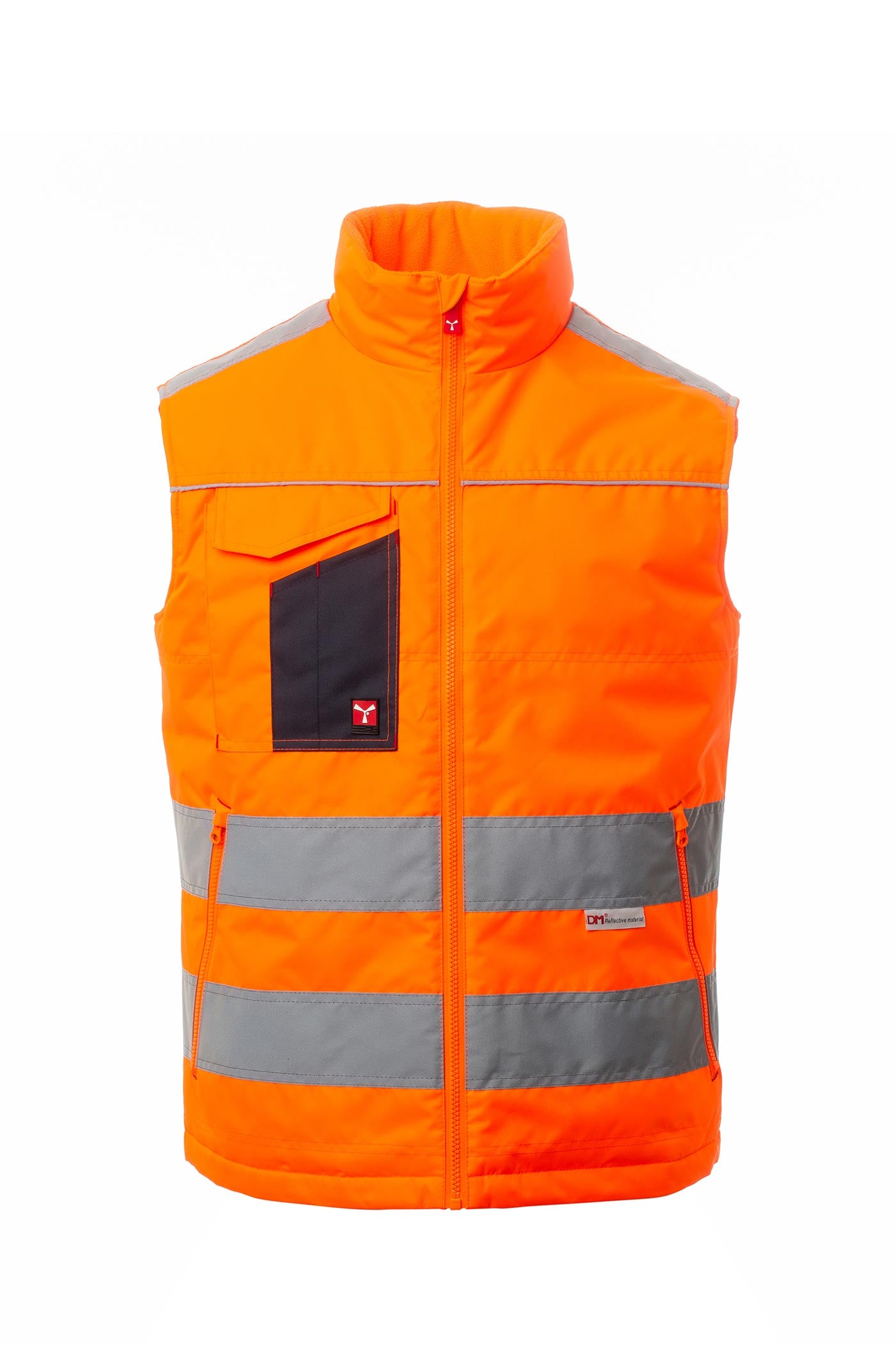 Herren Warnschutzweste mit Multifunktionstaschen und Reißverschluss in Orange-Dunkelblau