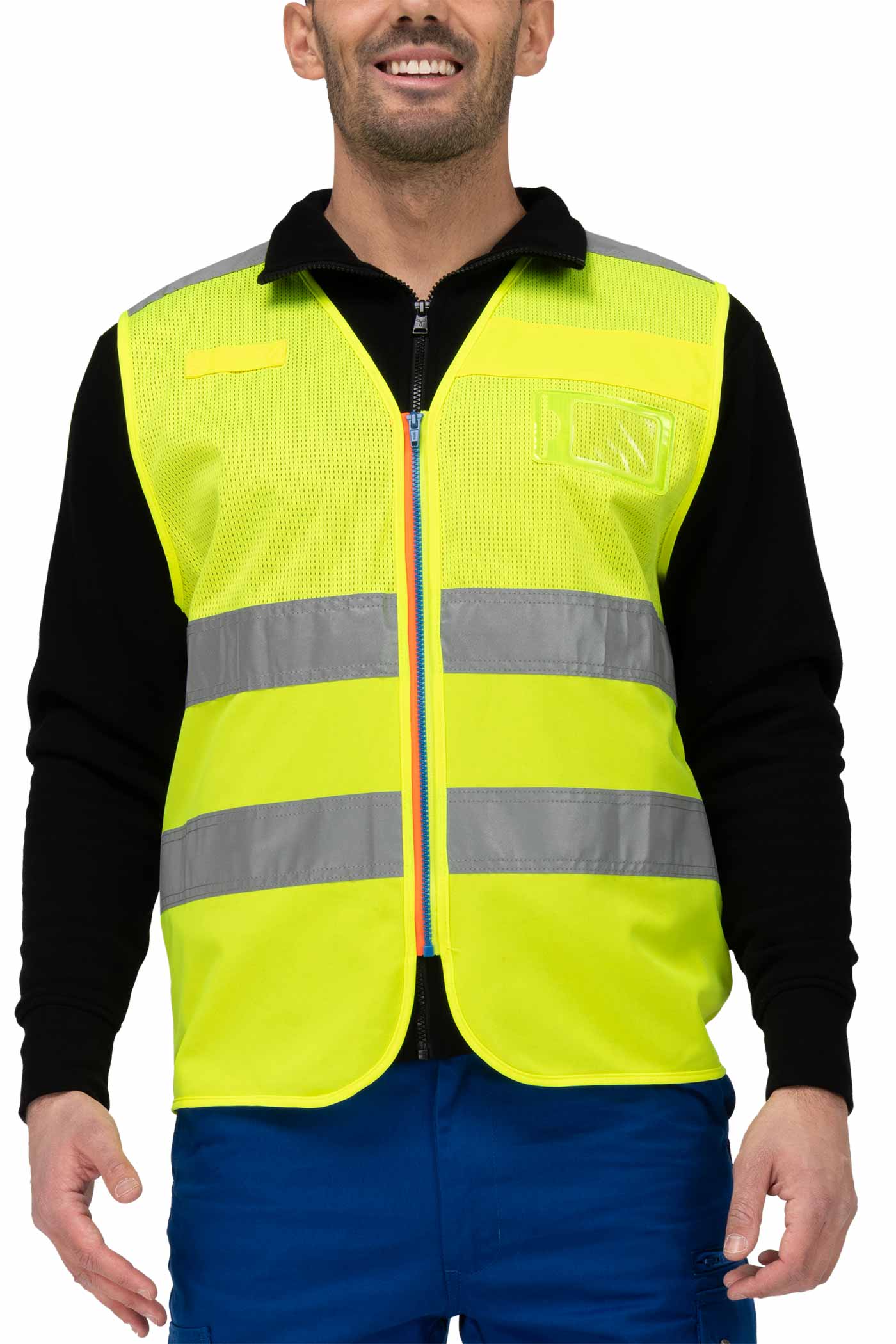 Herren Warnschutzweste mit Ausweistasche Warnweste Gelb