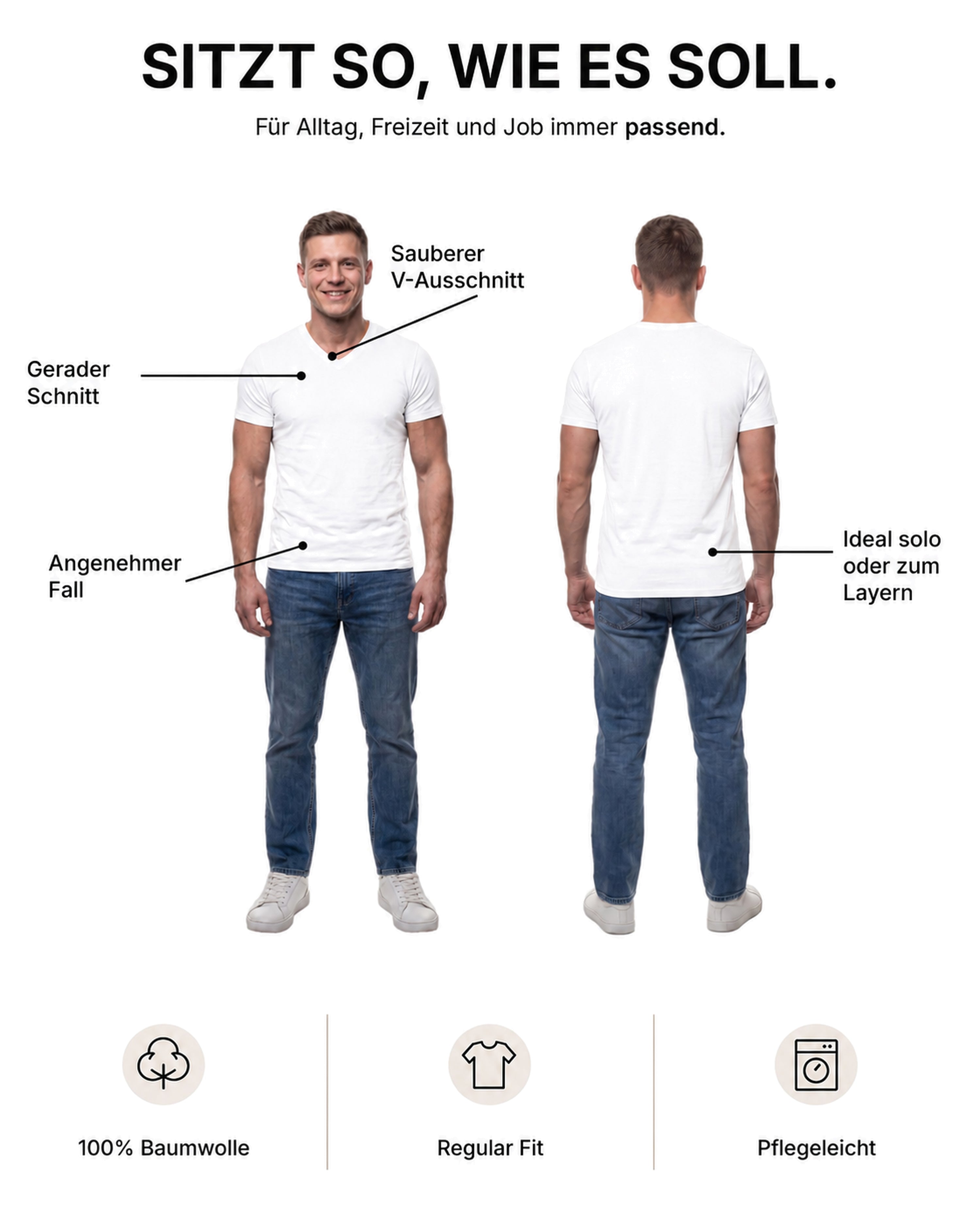 Herren T-Shirt 3er Pack V-Ausschnitt – V-Neck