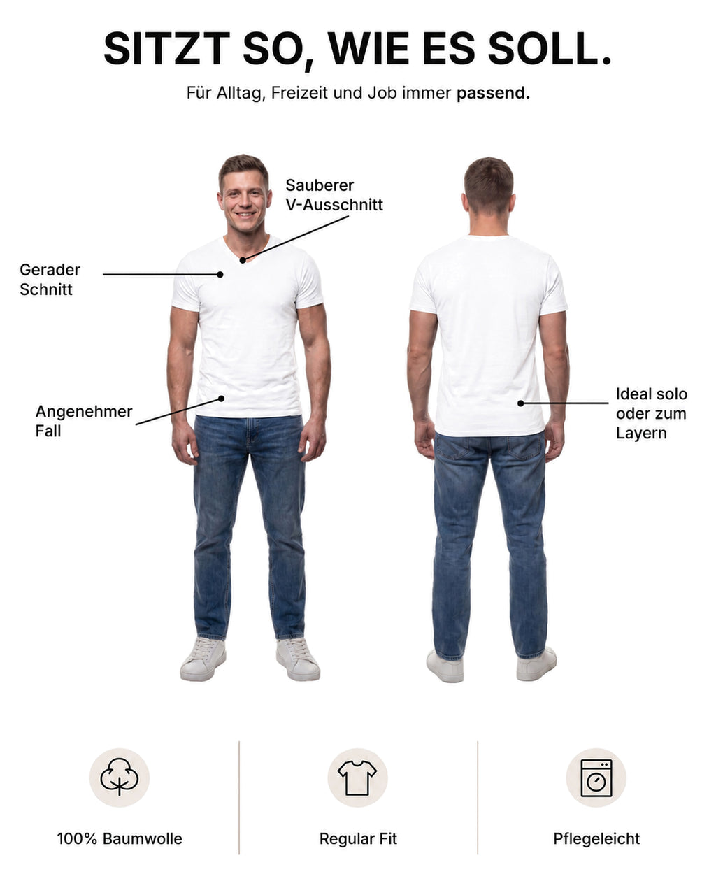 Herren T-Shirt 5er Pack V-Ausschnitt – V-Neck