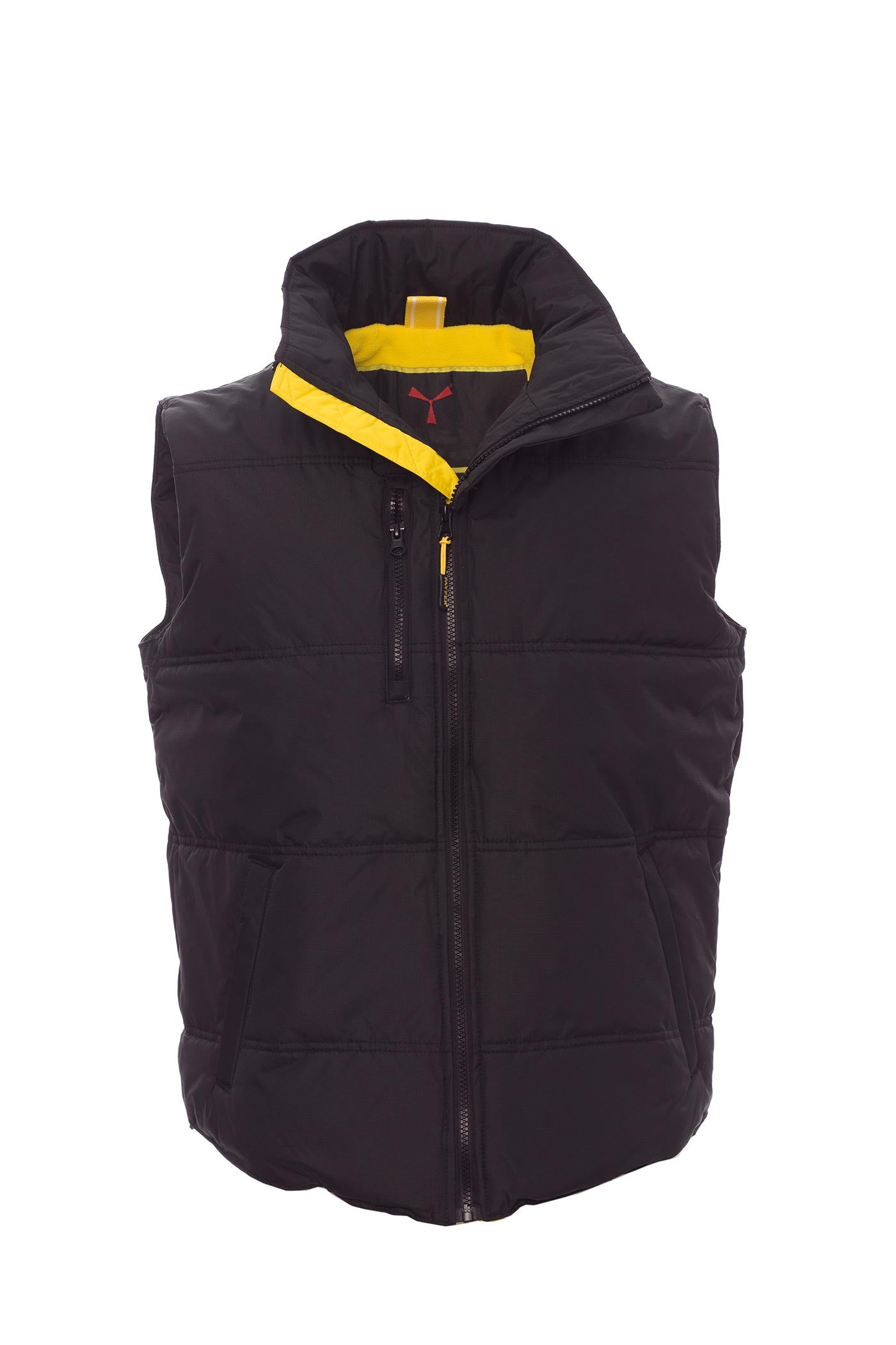 Herren Steppweste mit Reißverschlusstaschen wattiert in Schwarz-Gelb