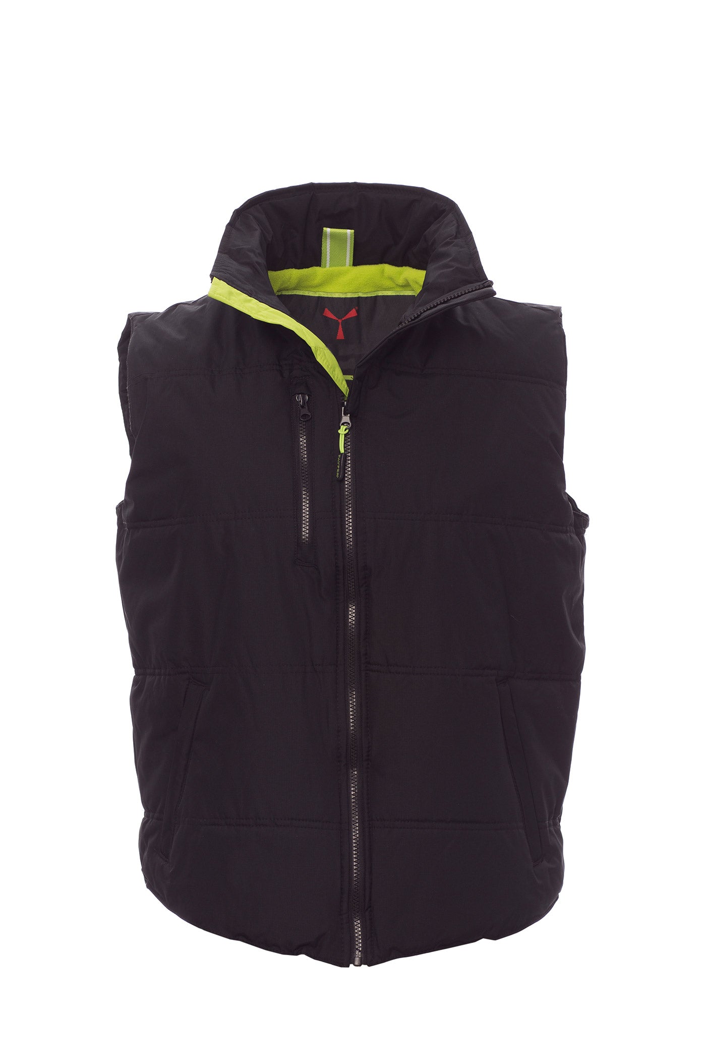 Herren Steppweste mit Reißverschlusstaschen wattiert in Schwarz-Grün