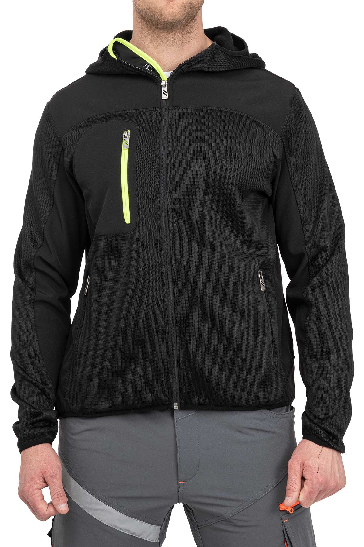 Herren Arbeitsjacke aus Strick mit Softshelleinsätzen in Schwarz