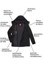 Herren Winterjacke gefüttert mit Seitentasche, Kapuze und Reißverschluss in Schwarz