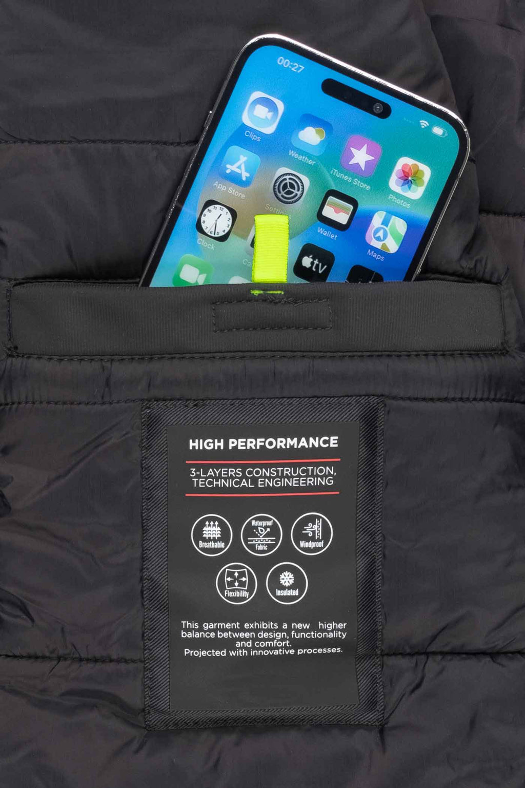 Herren Winterjacke Handytasche und Tablettasche mit Klettverschluss in Anthrazit