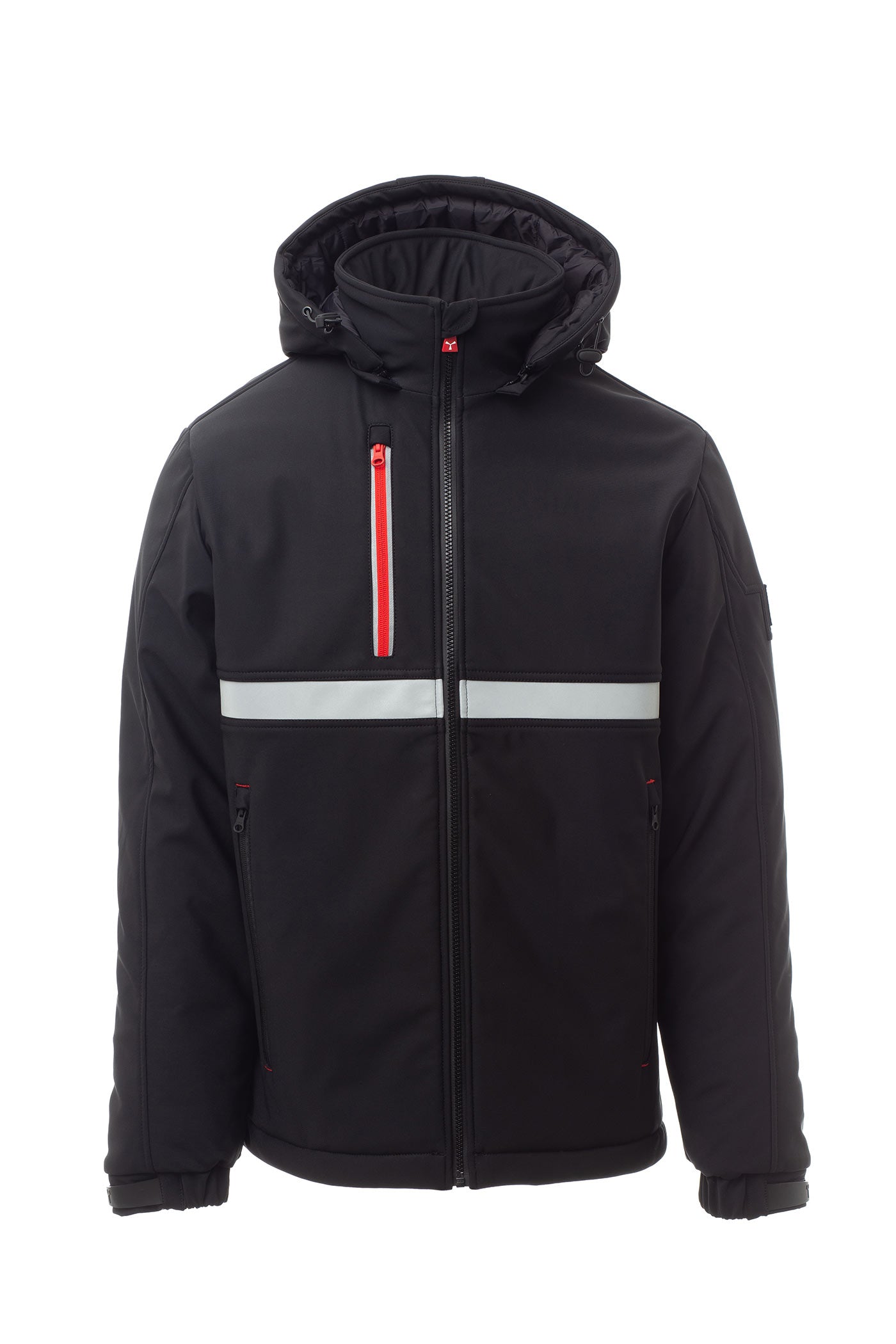 Herren gefütterte Winterjacke mit Brusttasche und Stehkragen in Schwarz