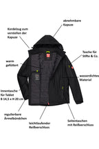 Winterjacke Herren Softshell mit vielen Taschen in Schwarz