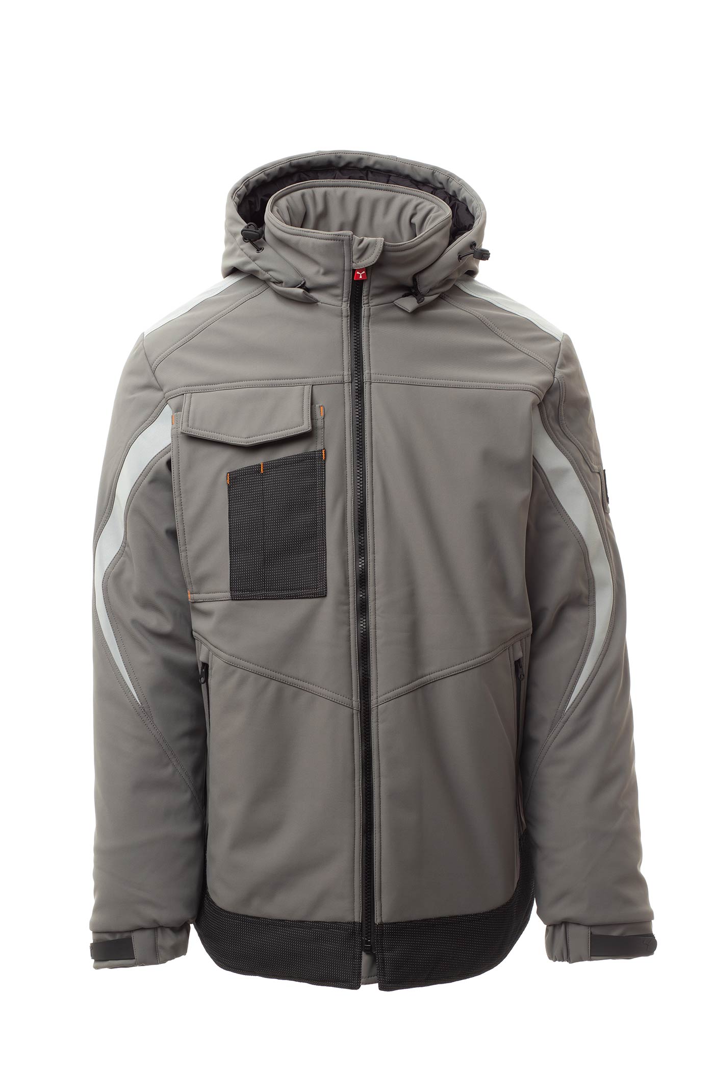 Herren Winterjacke aus Softshell mit vielen Taschen in Grau