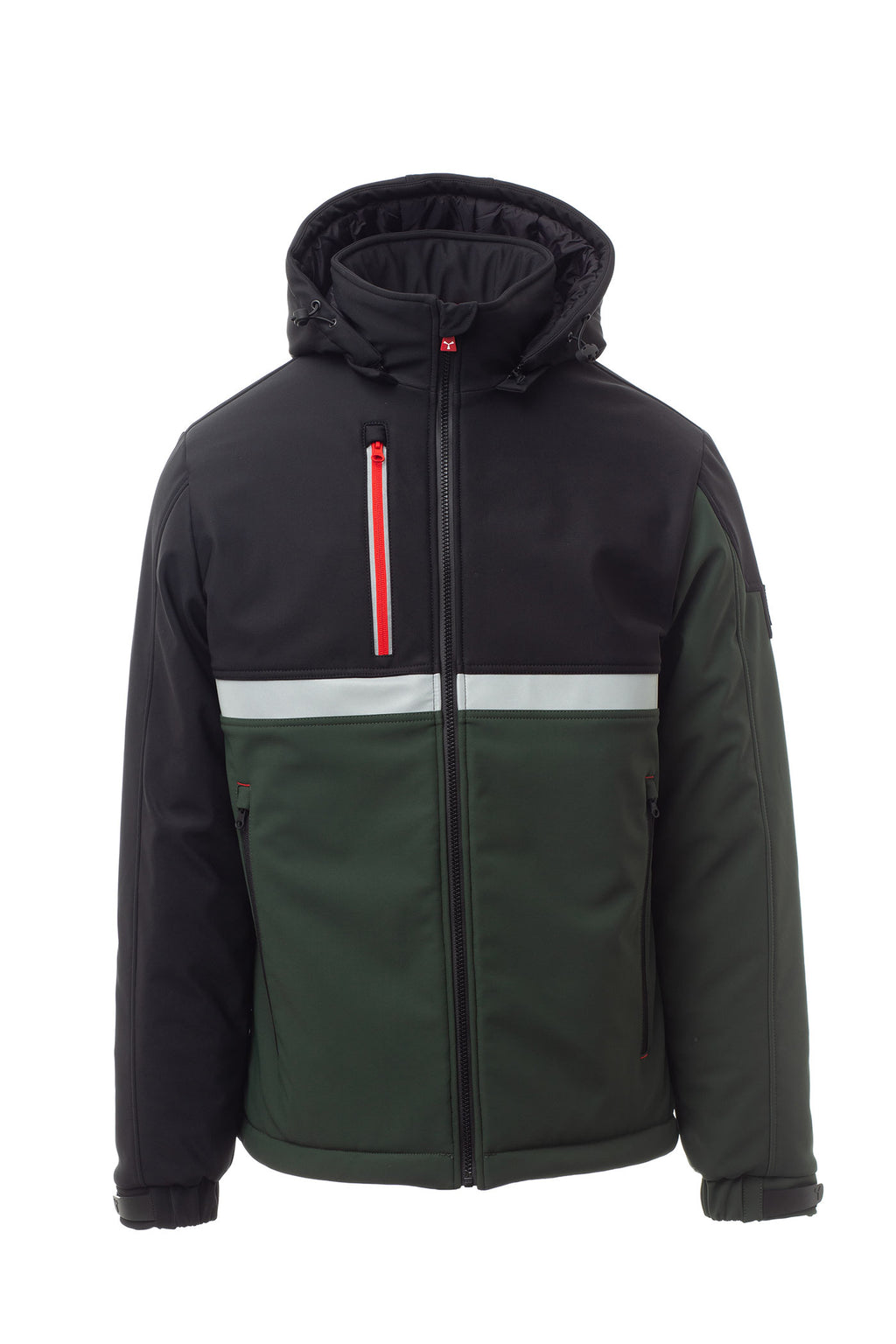 Herren gefütterte Winterjacke mit Brusttasche und Stehkragen in Grün