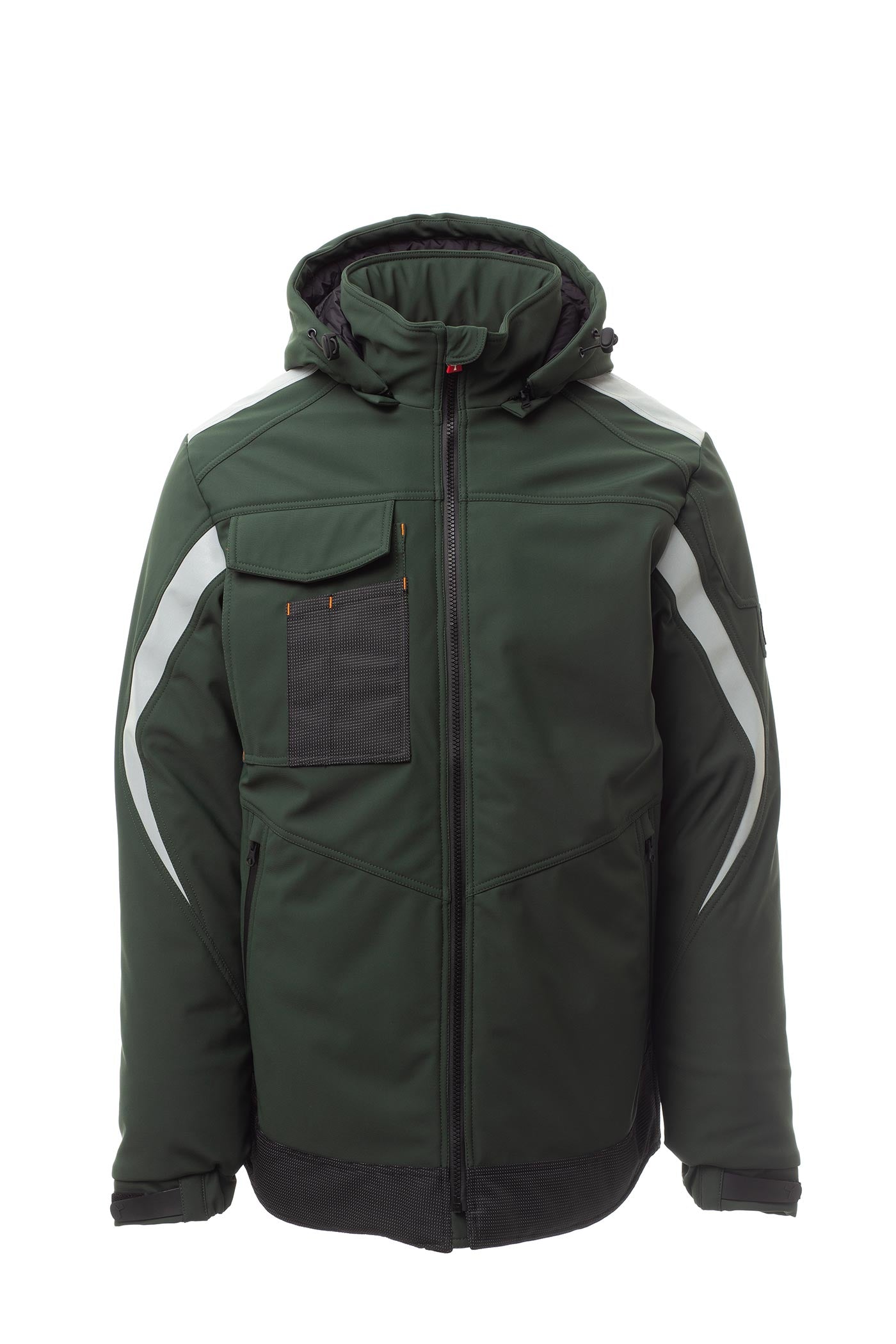 Herren Winterjacke aus Softshell mit vielen Taschen in Grün