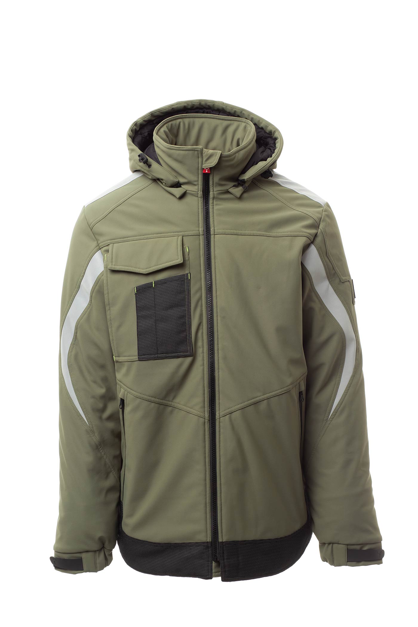 Herren Winterjacke aus Softshell mit vielen Taschen in Olivgrün