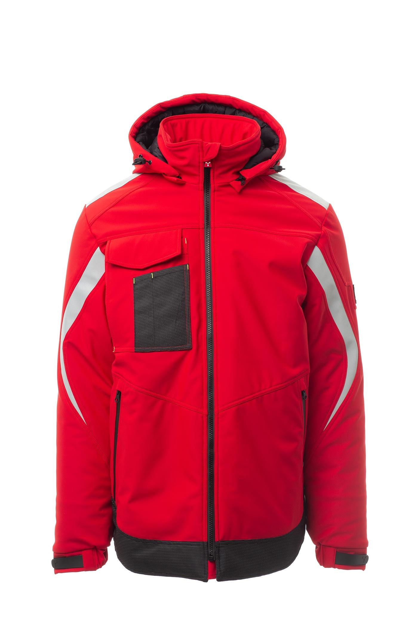 Herren Winterjacke aus Softshell mit vielen Taschen in Rot