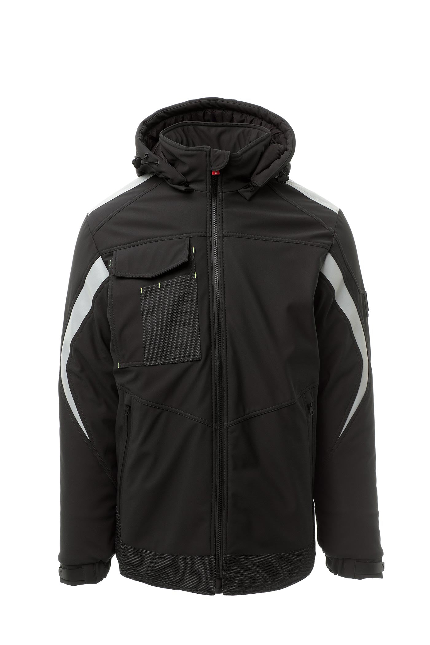 Herren Winterjacke aus Softshell mit vielen Taschen in Schwarz