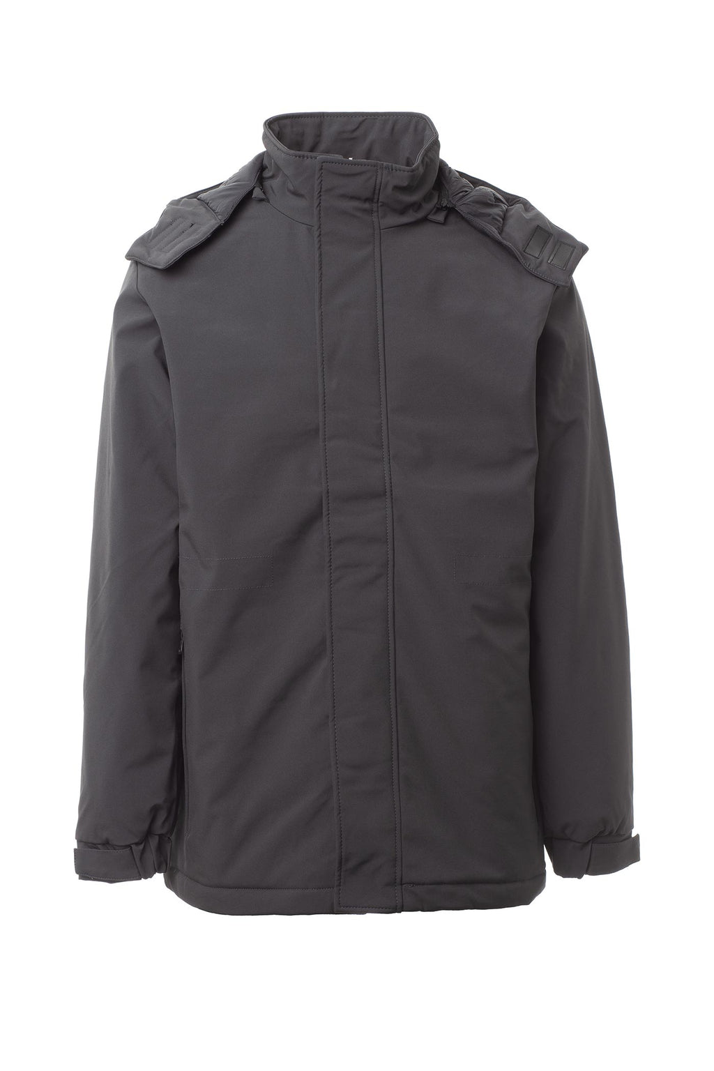 Herren Winterjacke mit Kapuze, Reißverschluss und Klettverschluss in Anthrazit