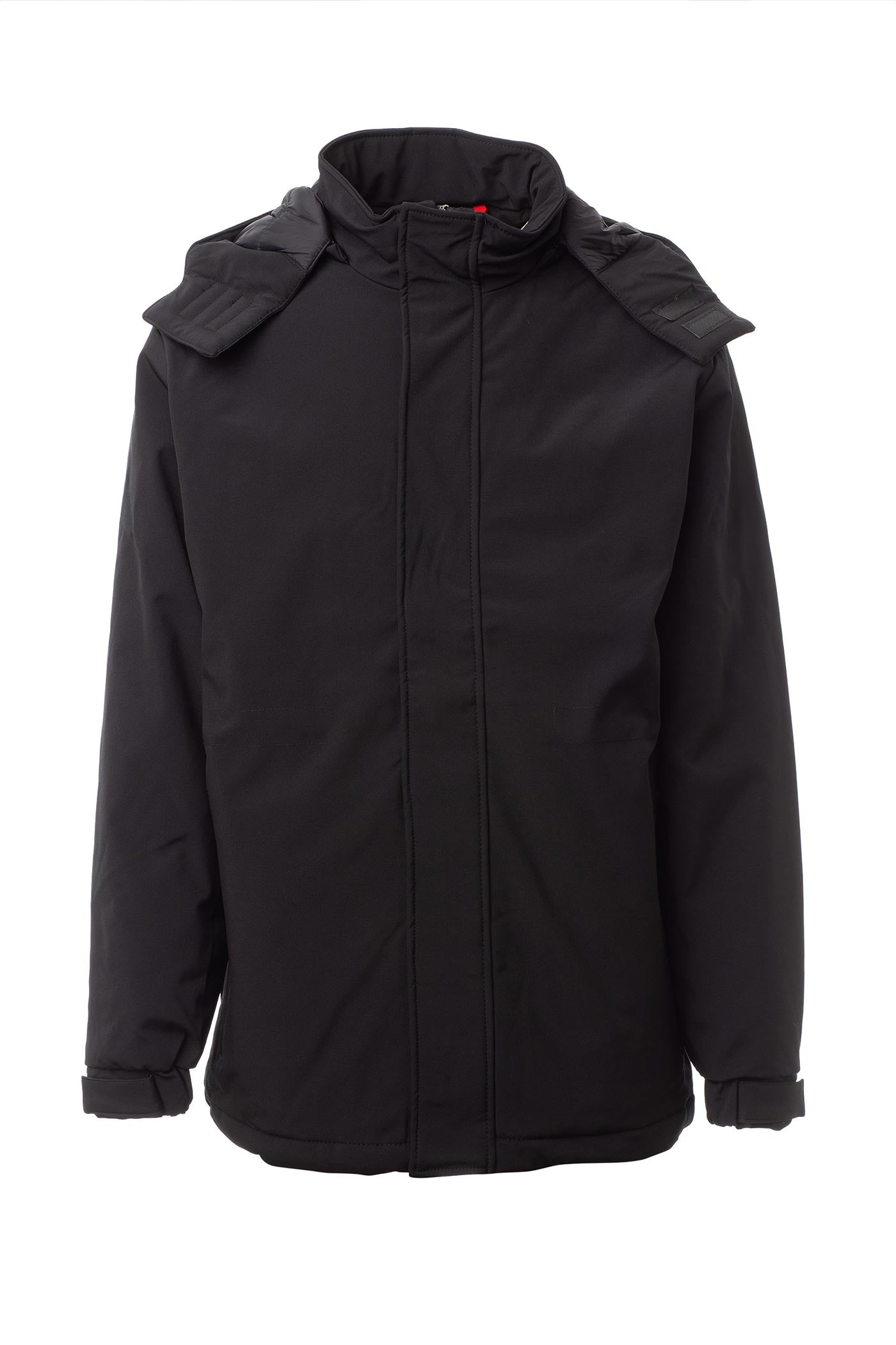 Herren Winterjacke mit Kapuze, Reißverschluss und Klettverschluss in Schwarz