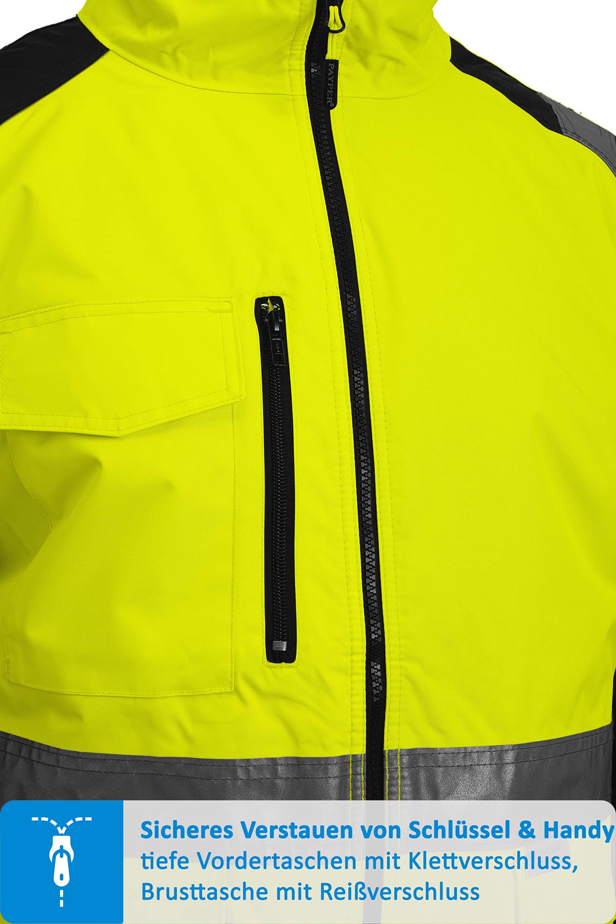 Warnschutz-Arbeitsjacke mit funktionalen Taschen in Neongelb