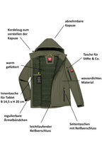 Winterjacke Herren Softshell mit vielen Taschen in Olivgrün