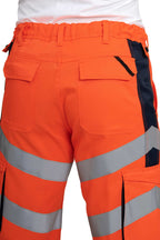 Herren Warnschutzshorts Rueckseite Reflexstreifen Orange-Dunkelblau