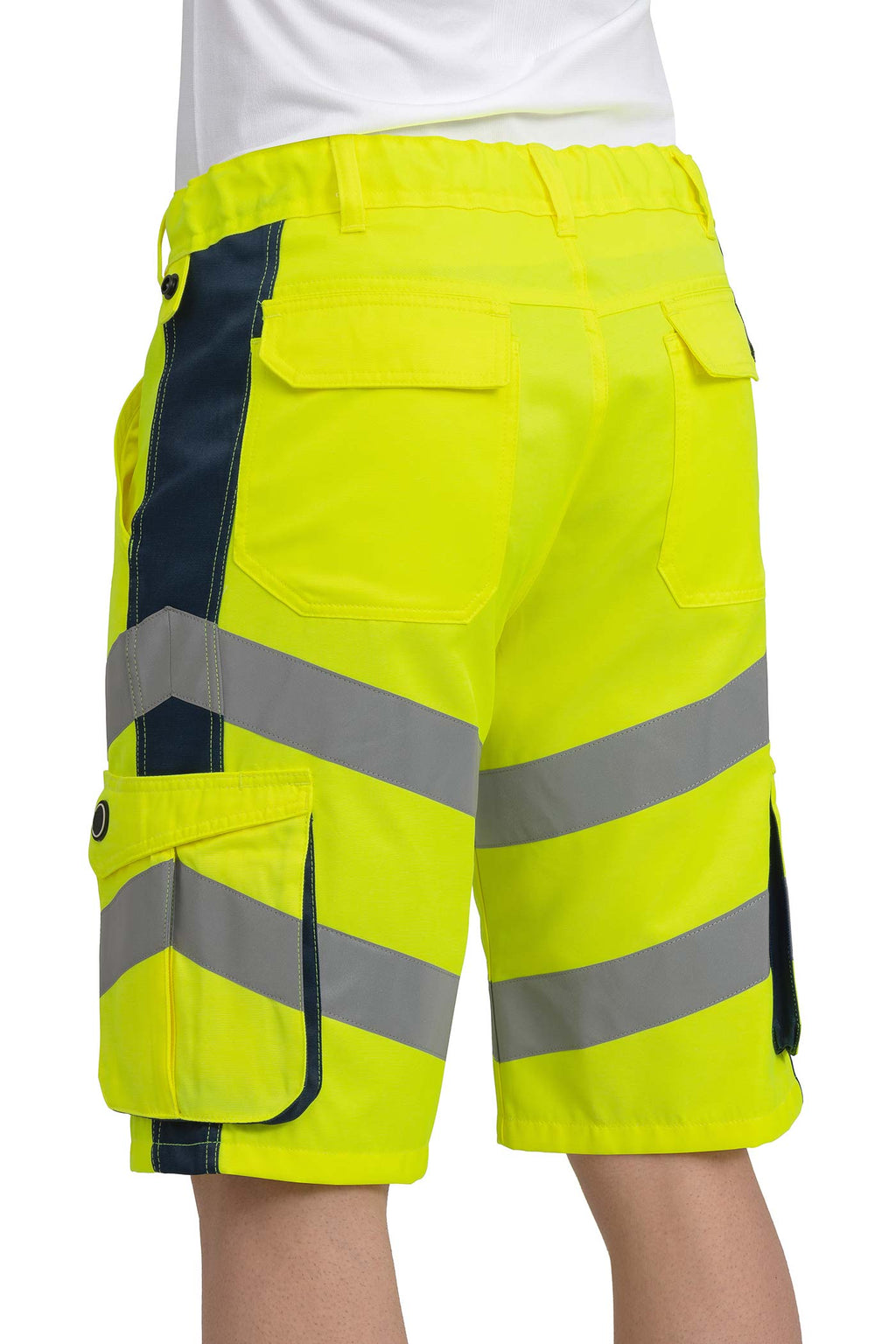 Herren kurze Hose Warnschutz mit Gesäßtaschen in Gelb-Dunkelblau