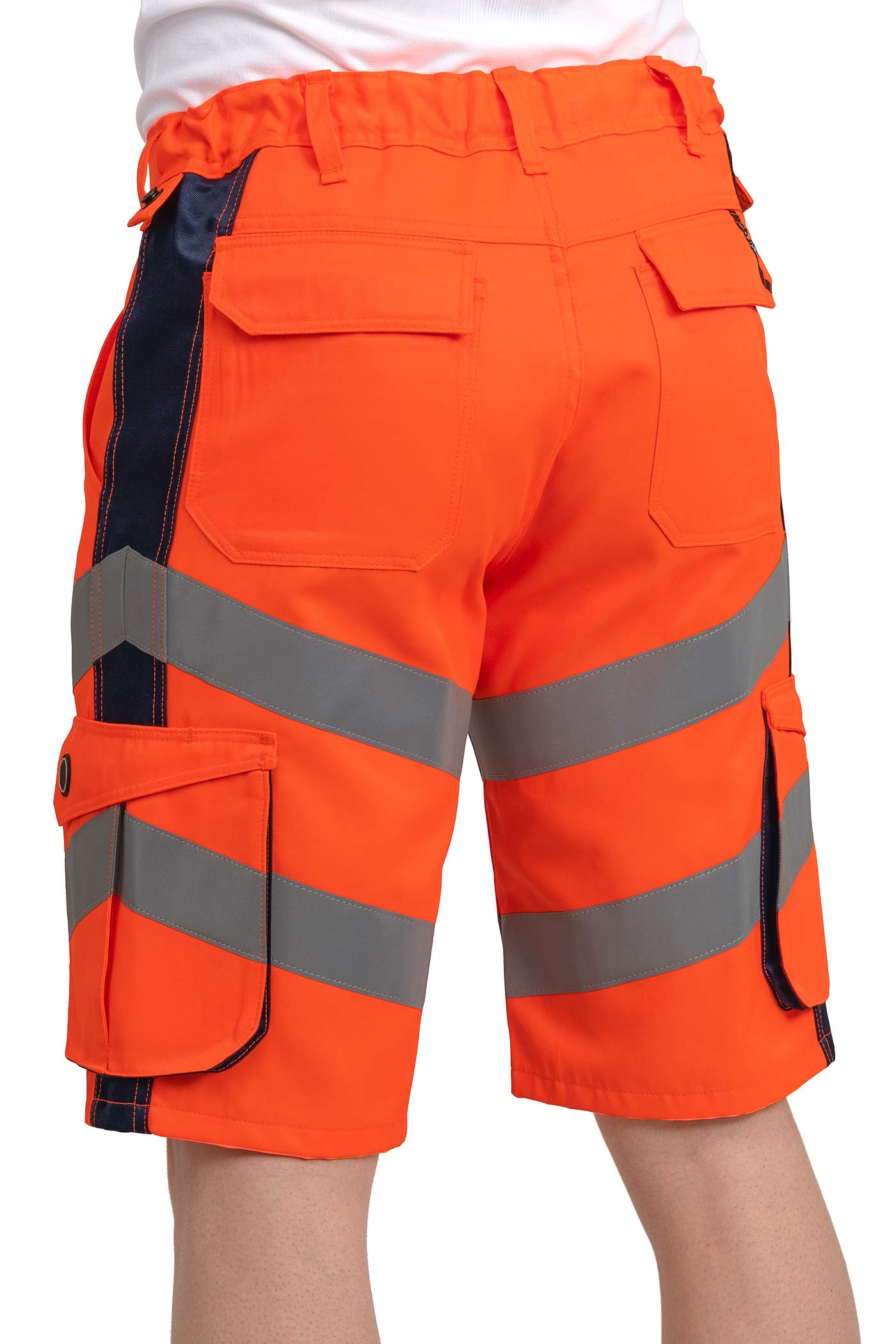Herren kurze Hose Warnschutz mit Gesäßtaschen in Orange-Dunkelblau