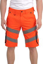 Herren Shorts Warnschutzhose mit vielen Taschen in Orange-Dunkelblau