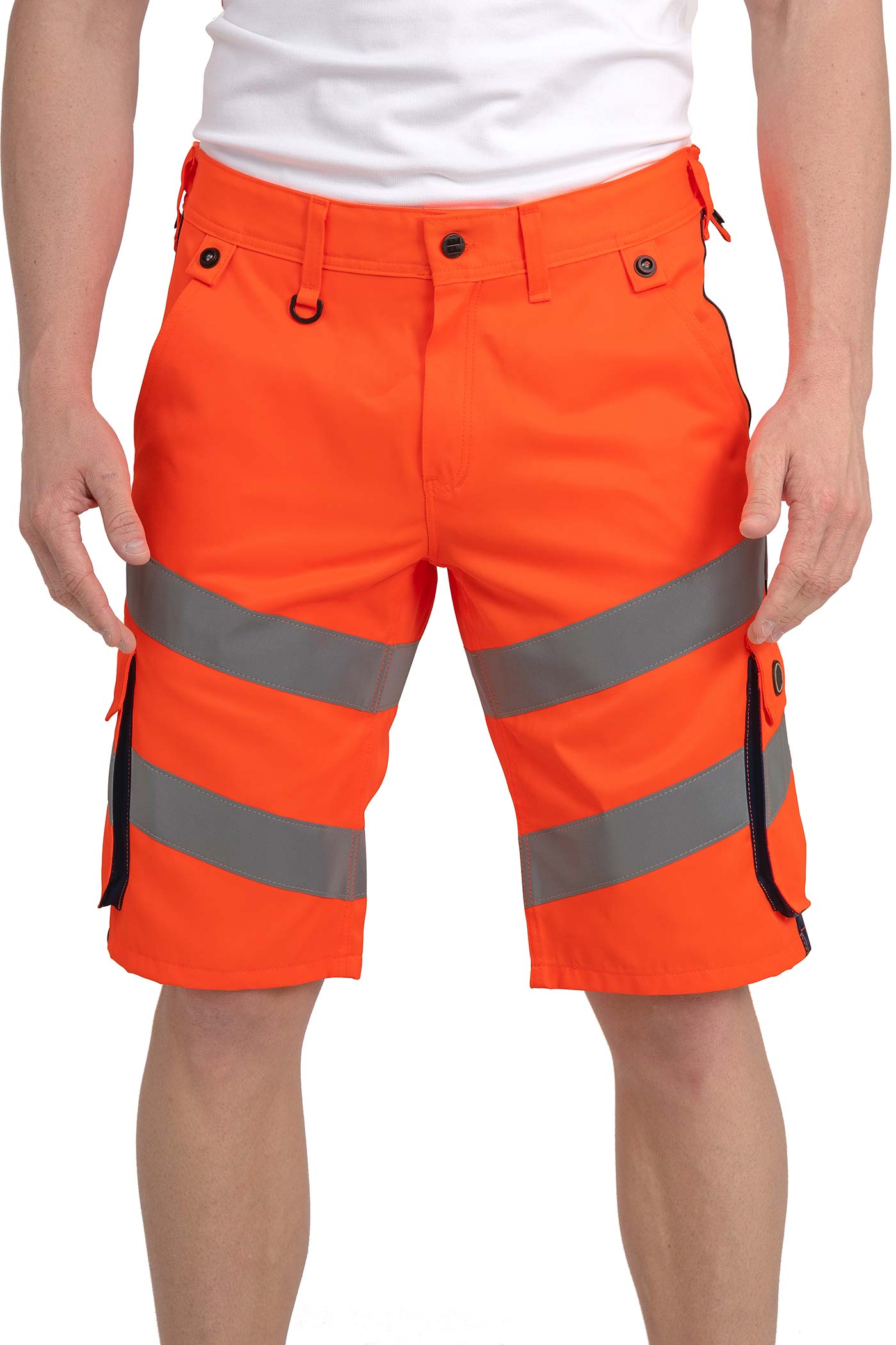Herren Shorts Warnschutzhose mit vielen Taschen in Orange-Dunkelblau