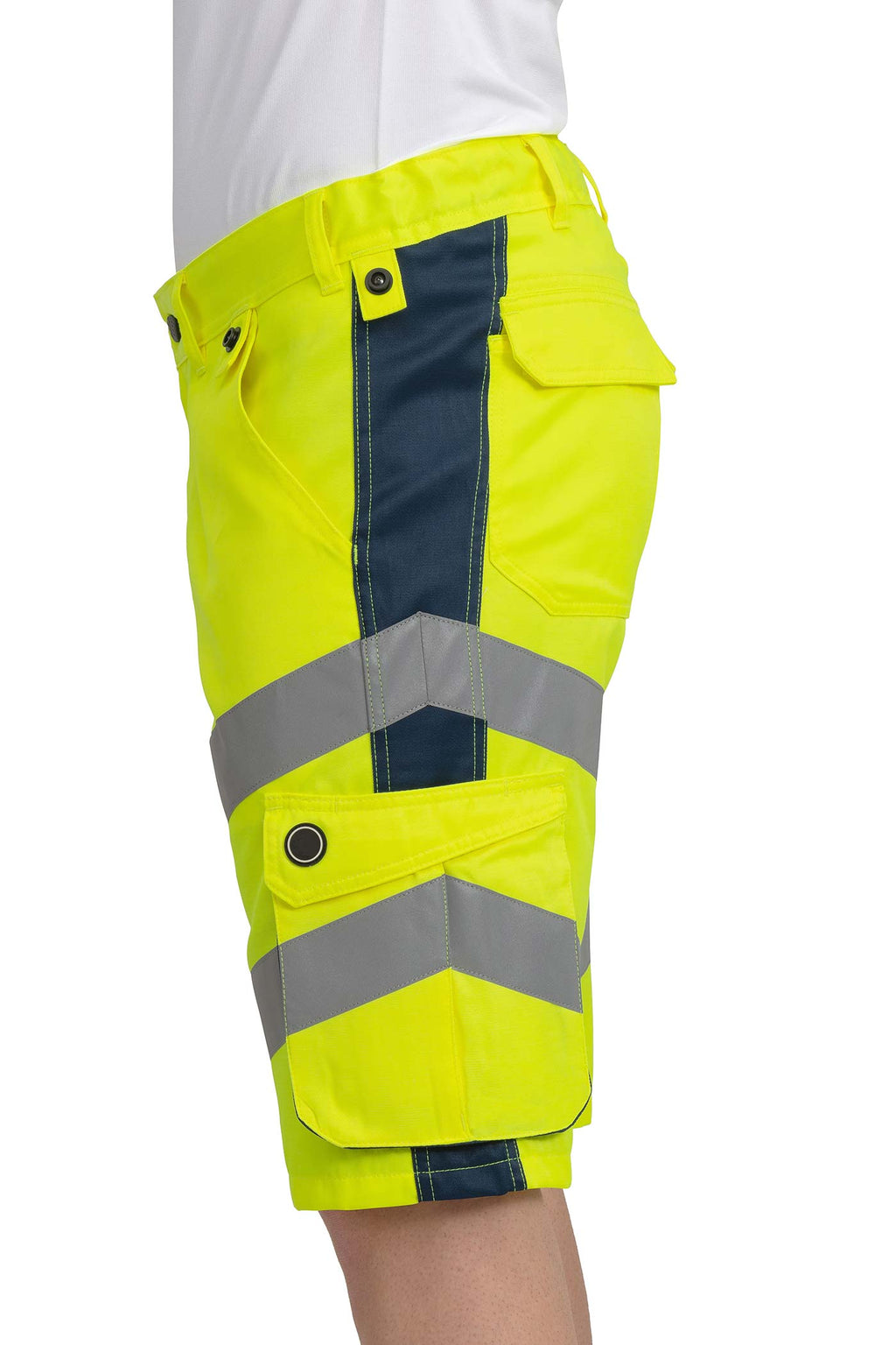 Herren Warnschutz-Shorts kurze Hose mit Reflexstreifen in Gelb-Dunkelblau