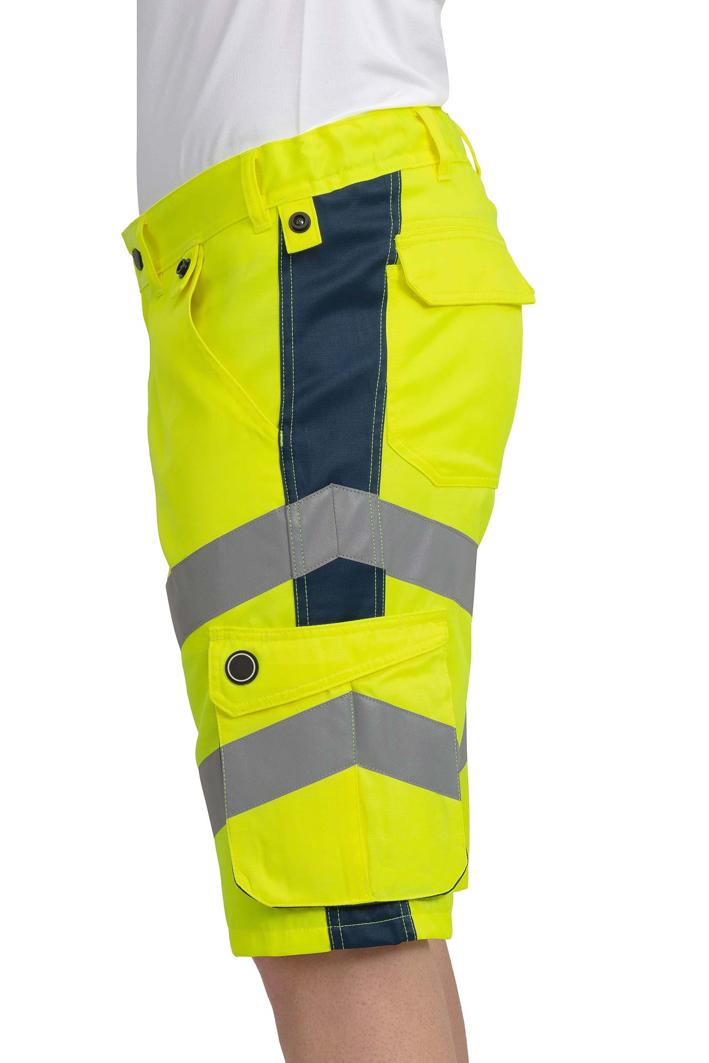 Herren Warnschutz-Shorts kurze Hose mit Reflexstreifen in Gelb-Dunkelblau