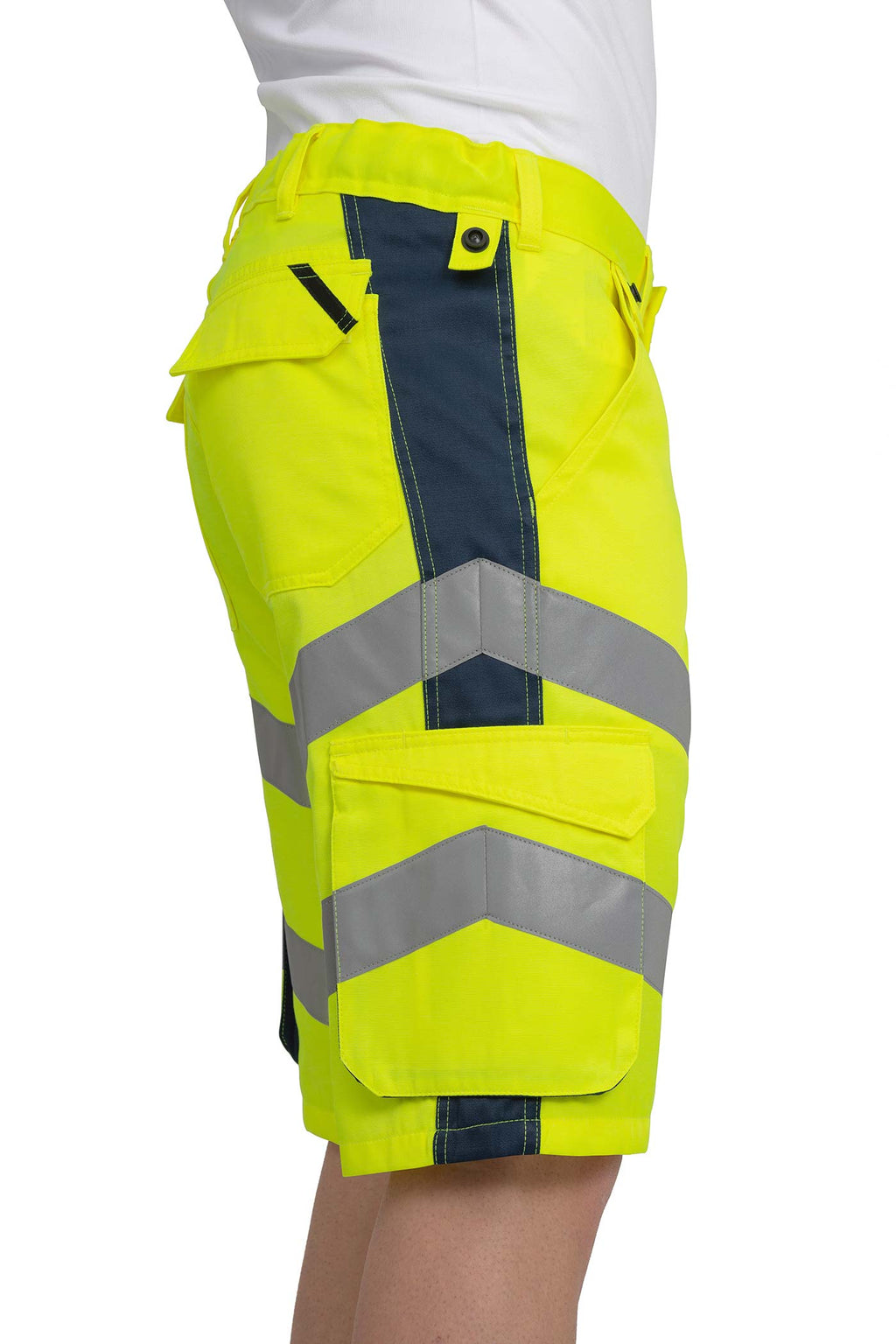 Herren Warnschutzhose für den Sommer mit elastischem Bund in Gelb-Dunkelblau