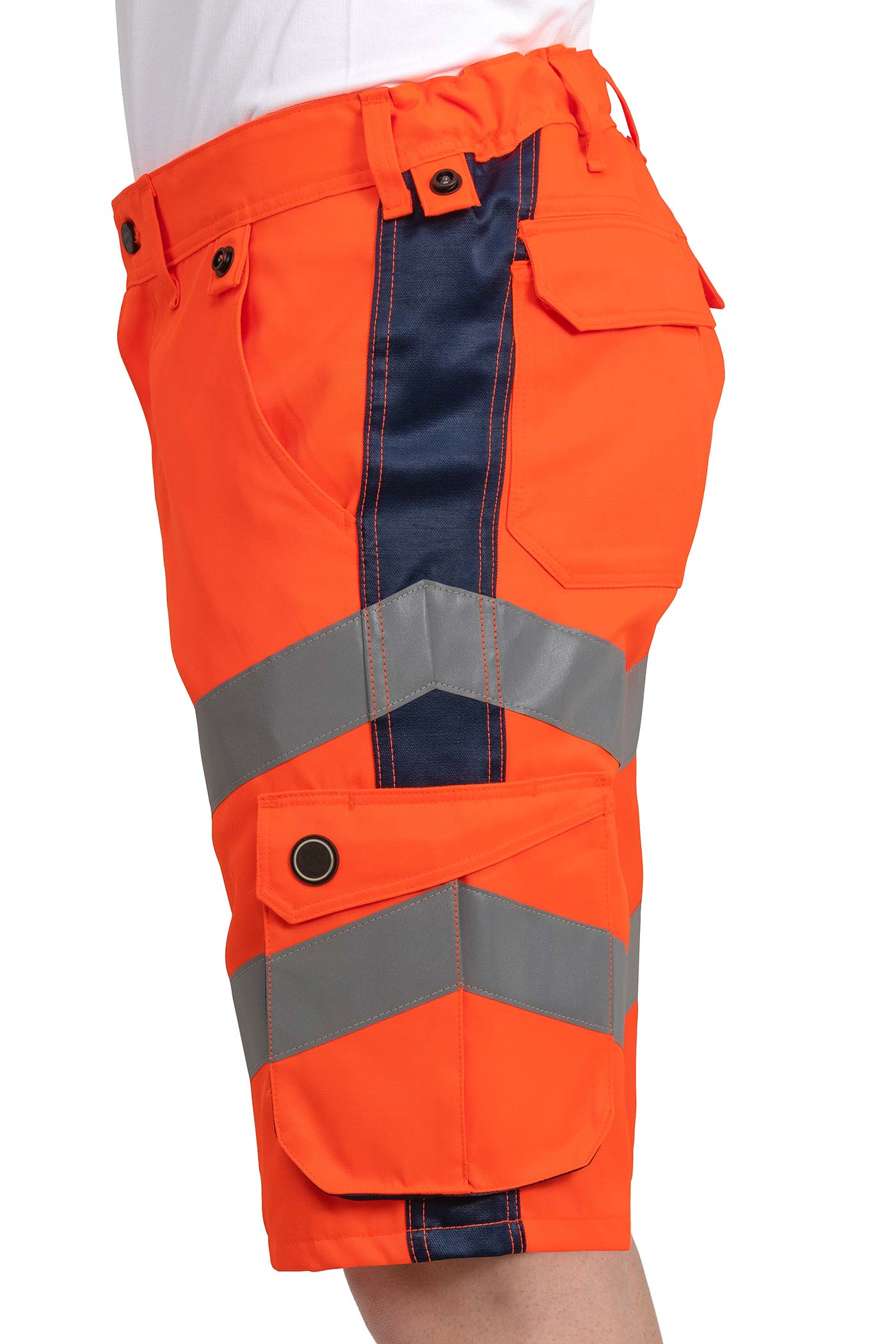 Herren Warnschutz-Shorts kurze Hose mit Reflexstreifen in Orange-Dunkelblau
