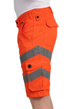 Herren Warnschutz-Shorts kurze Hose mit Reflexstreifen in Orange