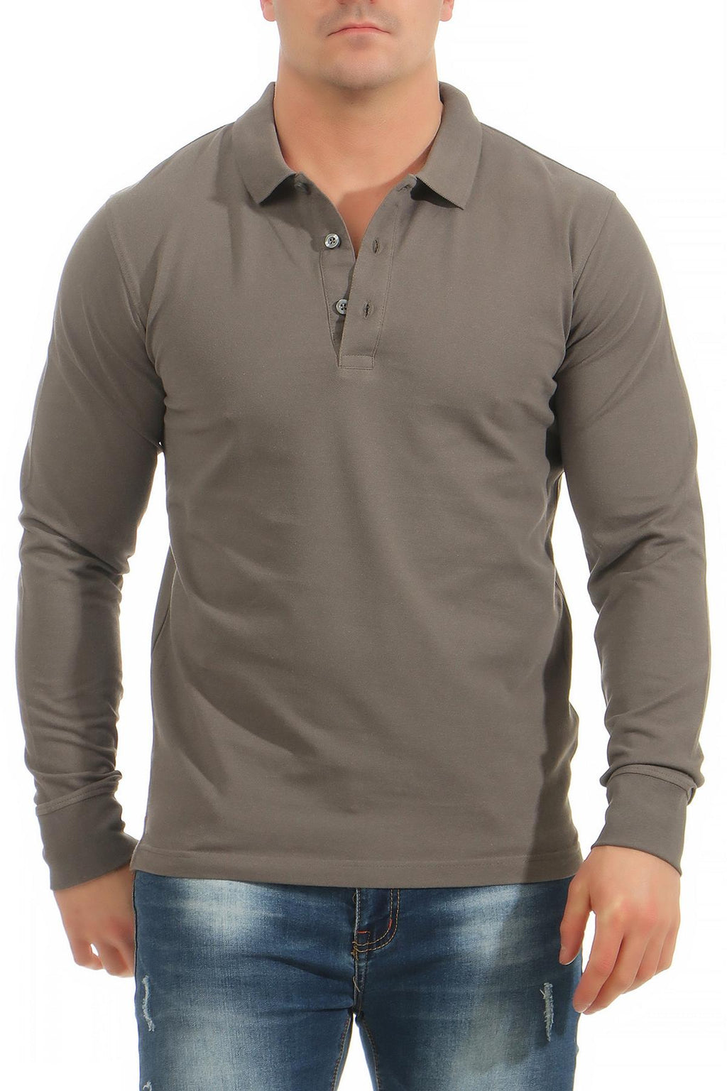 langaermliges Poloshirt fuer Maenner in Farbmix Anthrazit