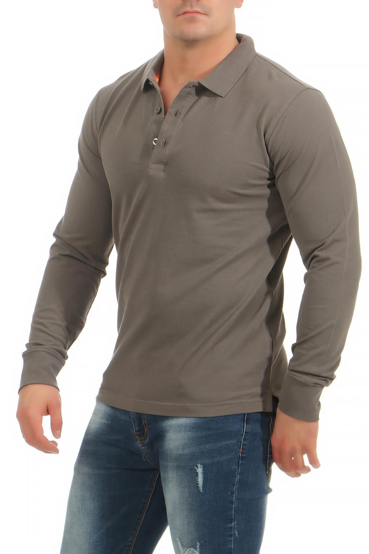 guenstiges langarm Poloshirt fuer Maenner im Pack in Anthrazit