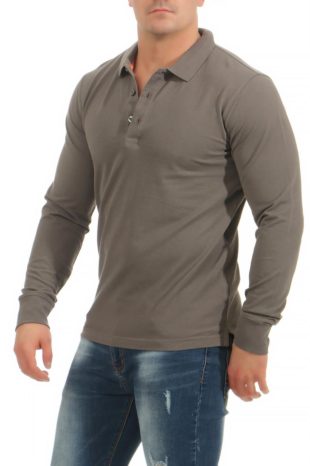 dreier Pack longsleeve Poloshirts mit Kragen in Anthrazit