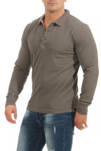 dreier Pack longsleeve Poloshirts mit Kragen in Anthrazit