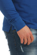 langarm Poloshirt Herren mit Feinripp in Blau
