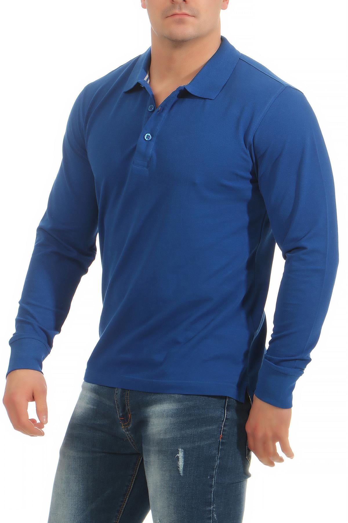 dreier Pack longsleeve Poloshirts mit Kragen in Blau