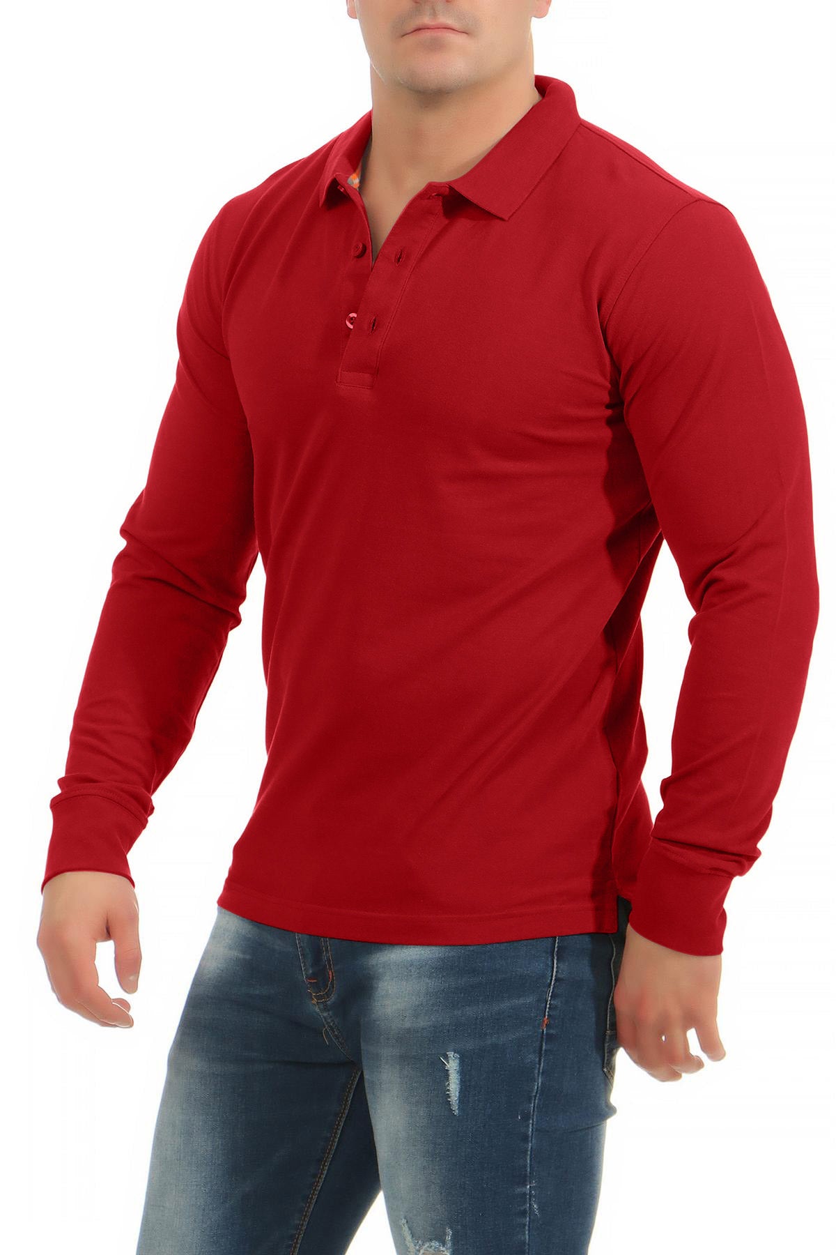 guenstiges langarm Poloshirt fuer Maenner im Pack in Bordeaux