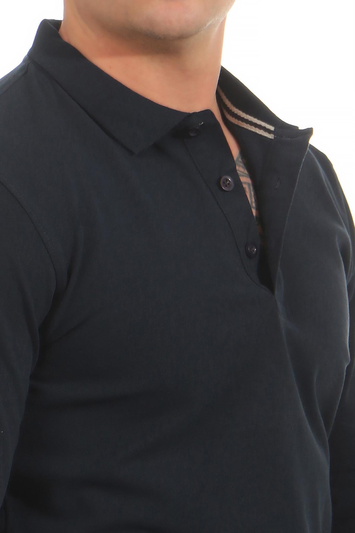 Polohemd mit Knoepfen und langen Aermeln in Dunkelblau