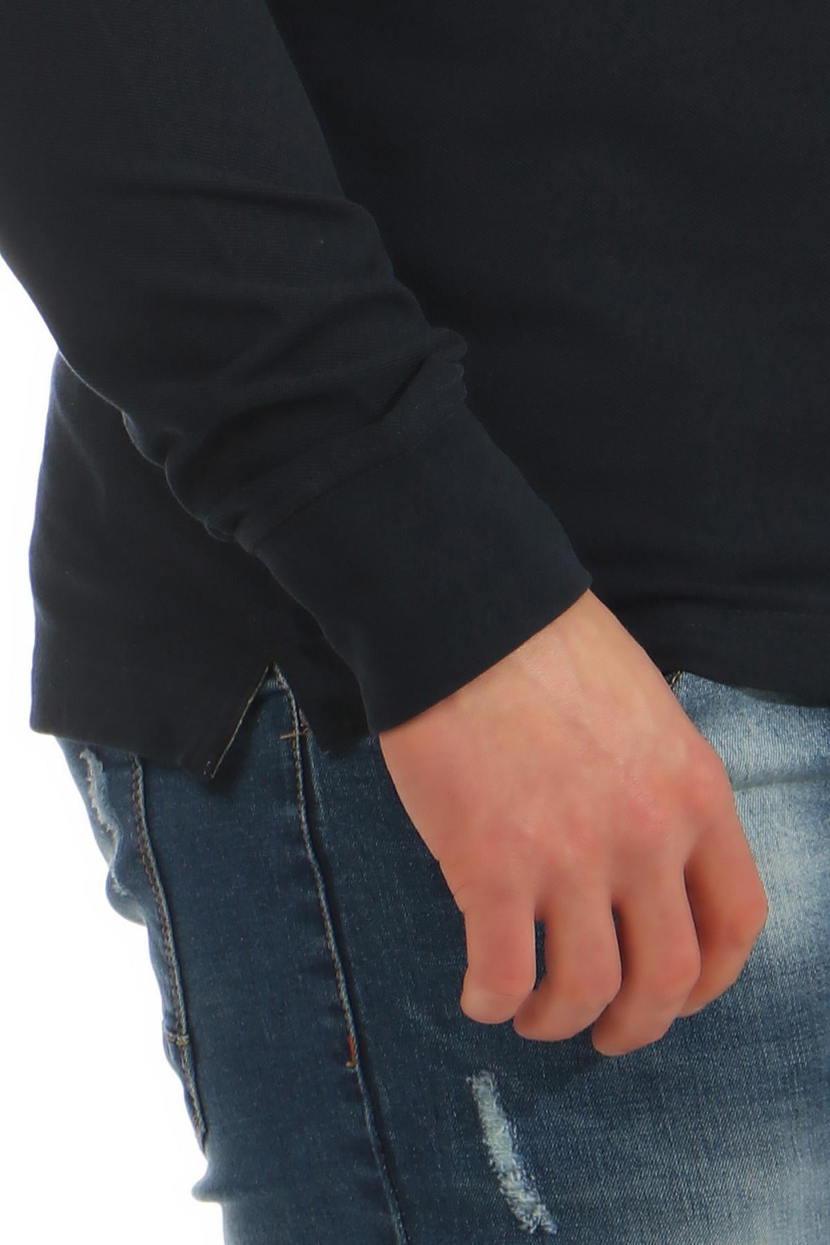 langarm Poloshirt Herren mit Feinripp in Dunkelblau