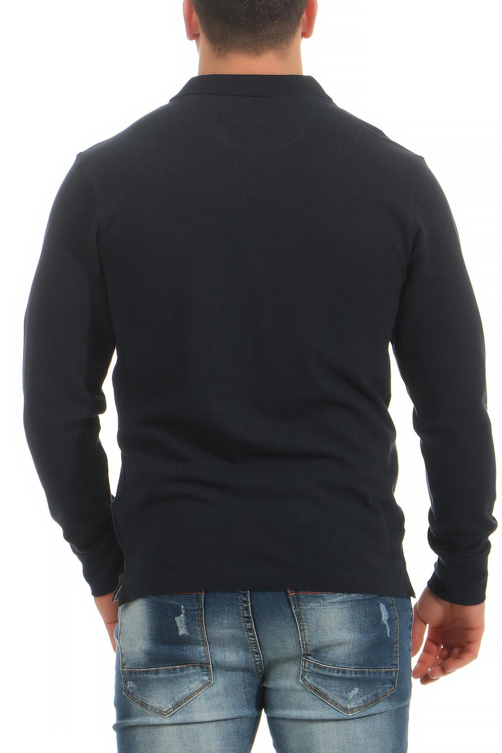 preiswerter 3er Pack Poloshirts langarm fuer Maenner in Dunkelblau