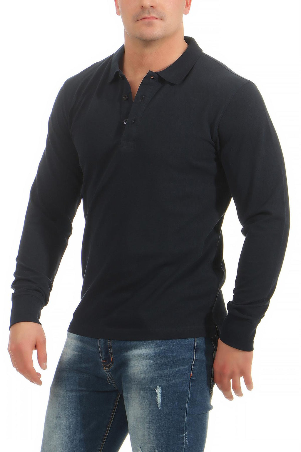 dreier Pack longsleeve Poloshirts mit Kragen in Dunkelblau
