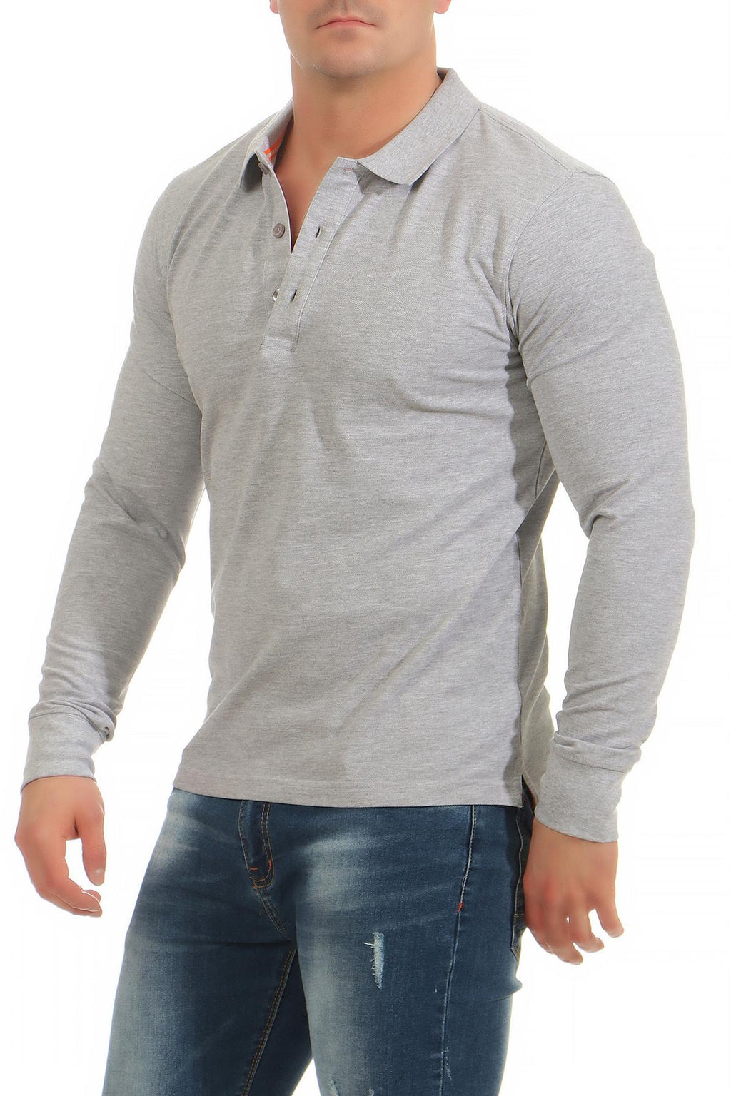 dreier Pack longsleeve Poloshirts mit Kragen in Grau meliert