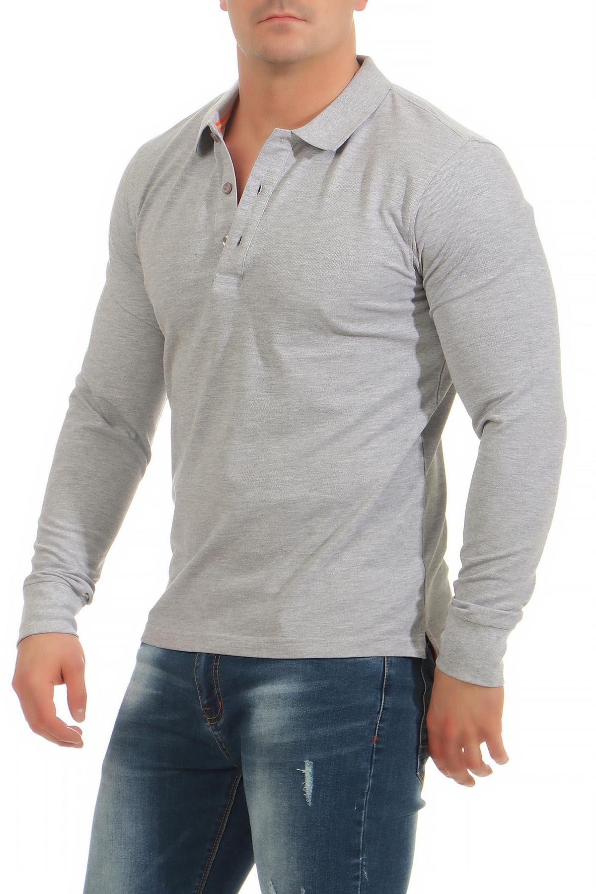 guenstiges langarm Poloshirt fuer Maenner im Pack in Grau meliert