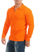 guenstiges langarm Poloshirt fuer Maenner im Pack in Orange