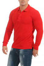 dreier Pack longsleeve Poloshirts mit Kragen in Rot