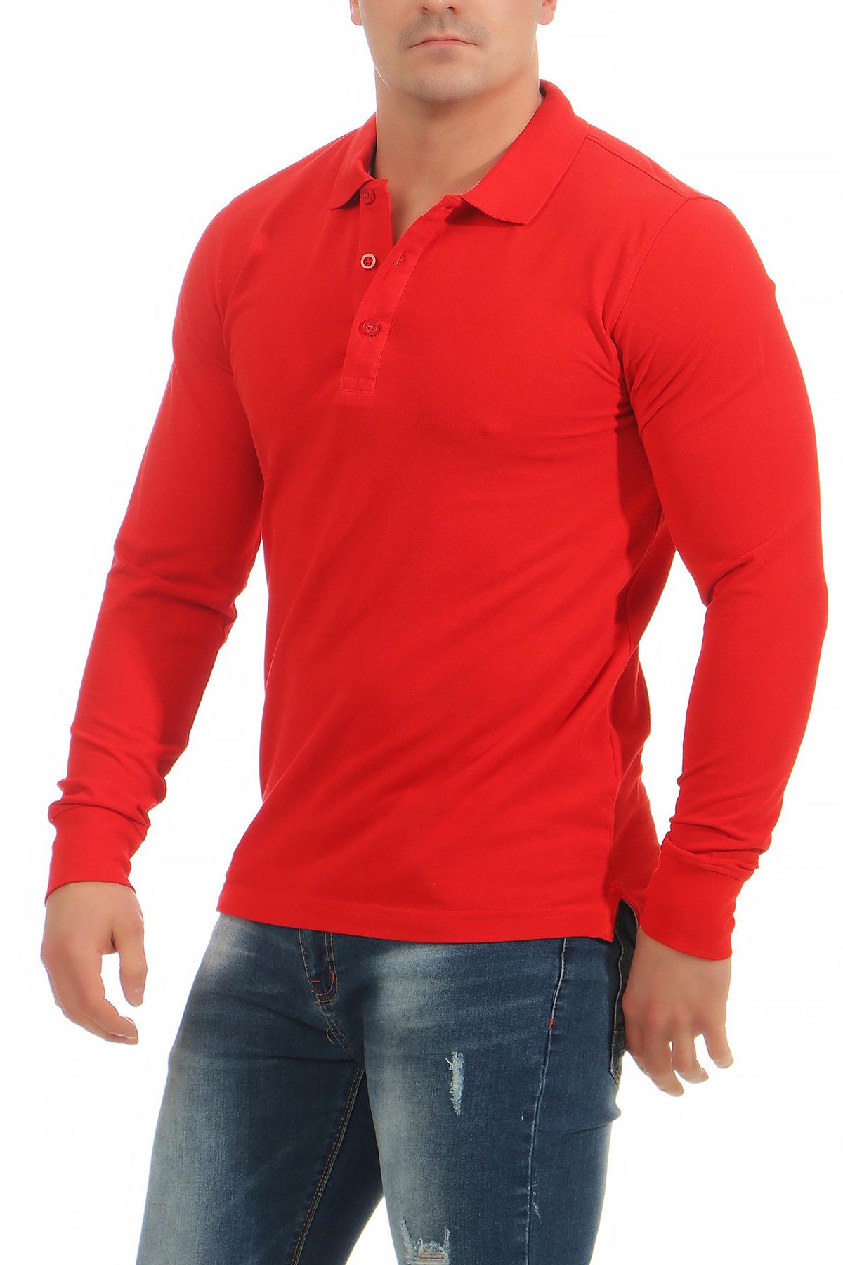 guenstiges langarm Poloshirt fuer Maenner im Pack in Rot