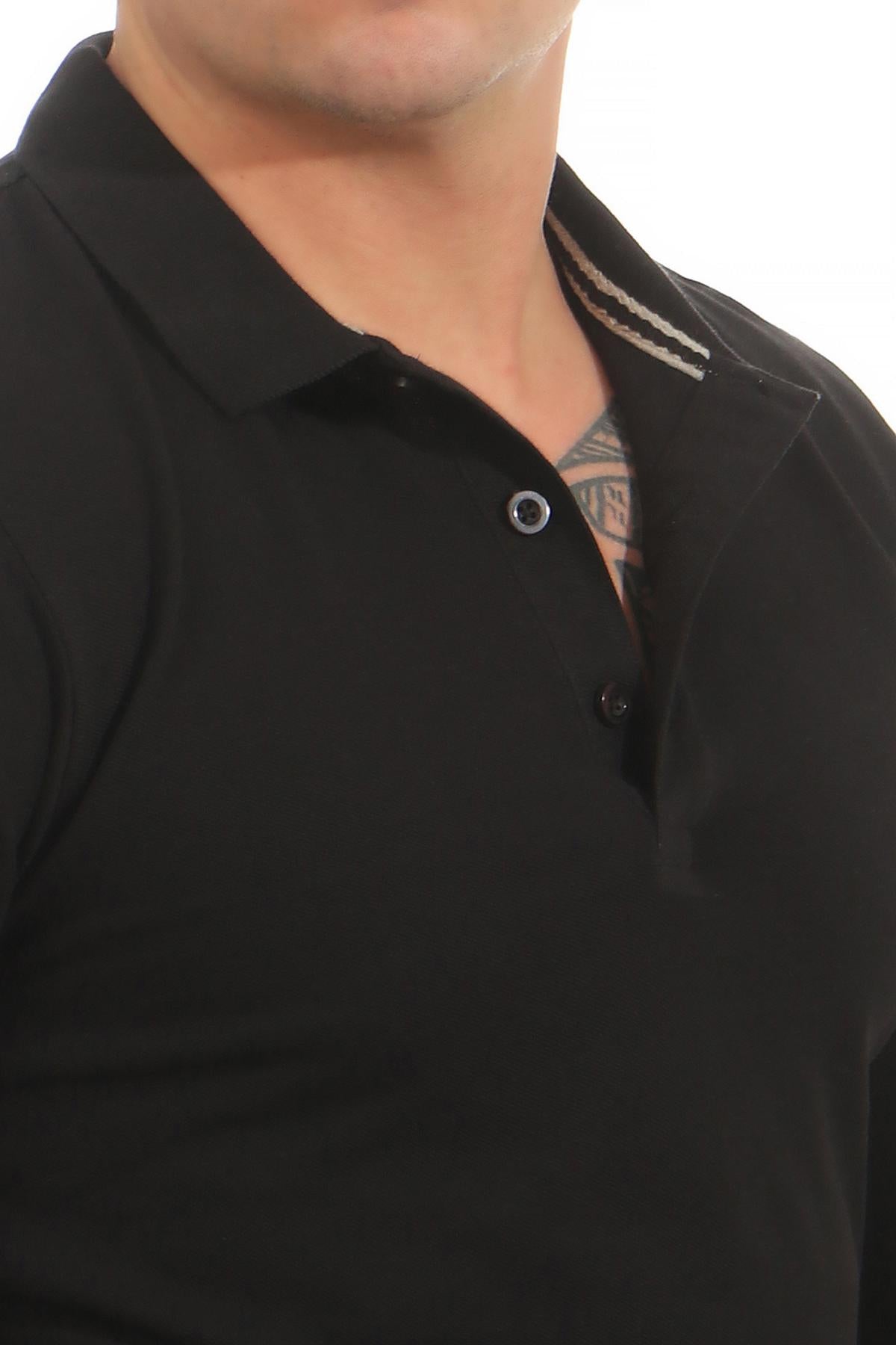 Polohemd mit Knoepfen und langen Aermeln in Schwarz