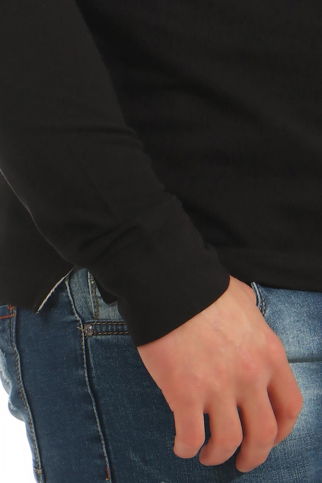 langarm Poloshirt Herren mit Feinripp in Schwarz