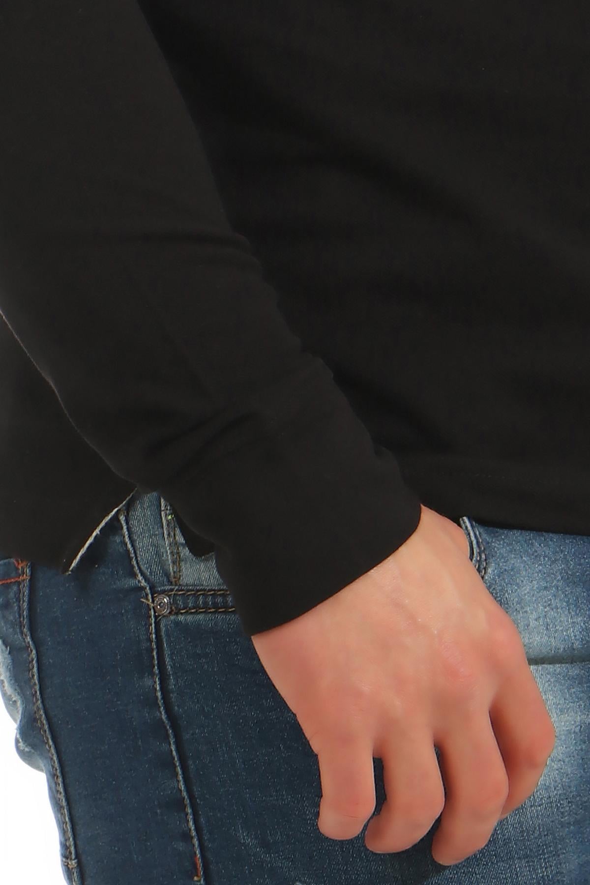 langarm Poloshirt Herren mit Feinripp in Schwarz